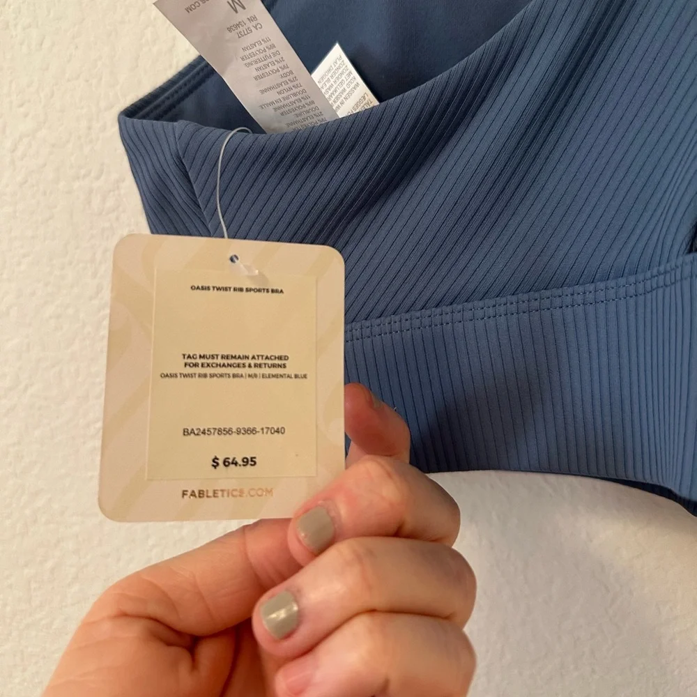 Fabletics Ribbed Cross-Back Sports Bra - Blue - Picture 4 of 5